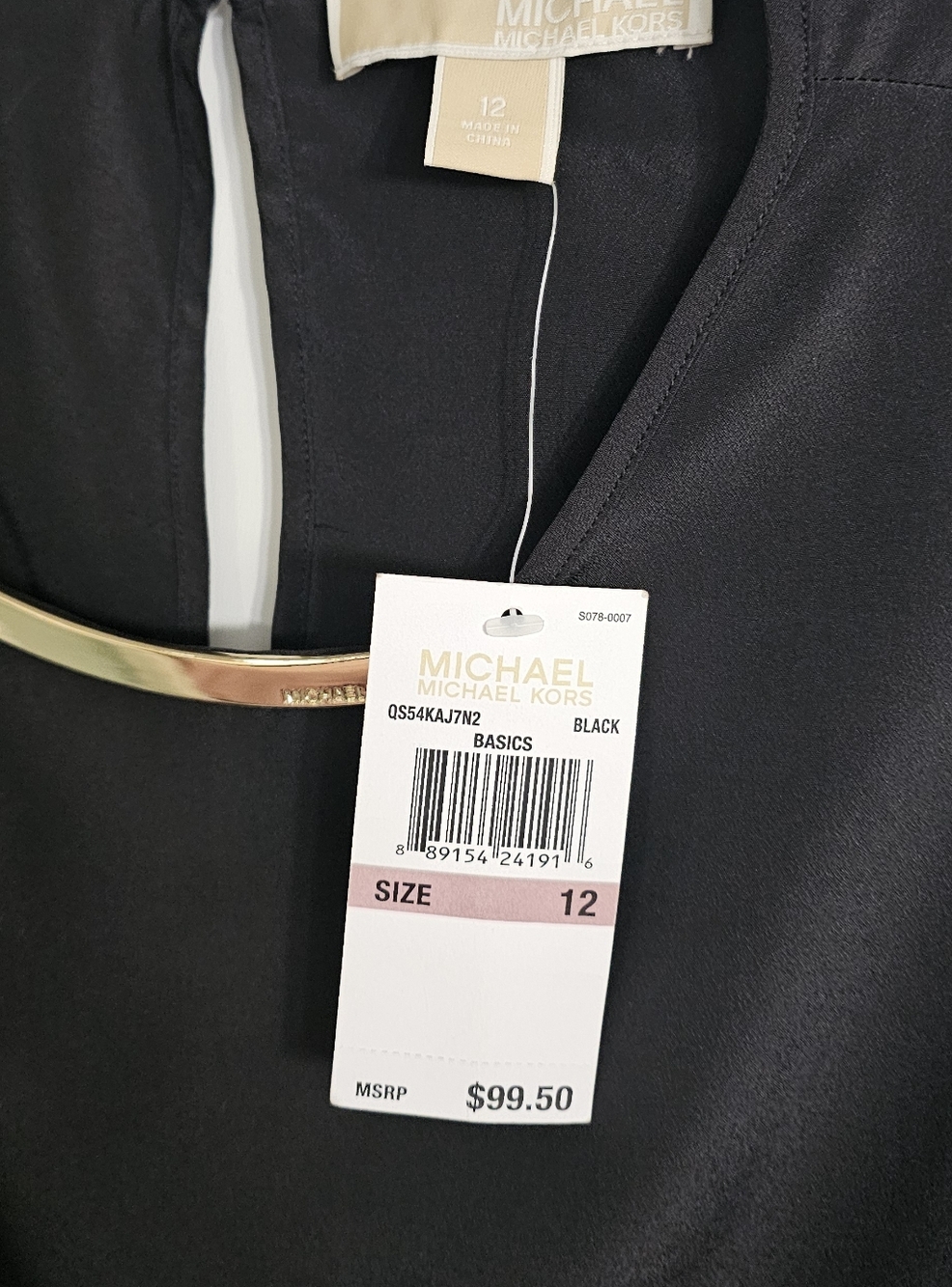 Michael Kors Black Blouse with Gold Neck Bar - Picture 3 of 6